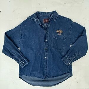 Vintage Hard Rock Cafe Classic Blue Denim Shirt 90s Rare